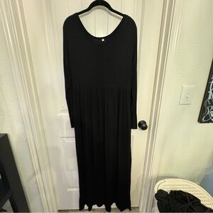 Black Long Sleeve Tshirt Stretchy Dress w Pockets